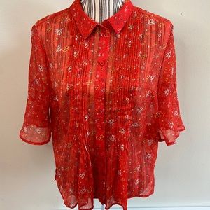 French Connection Red Floral Button Down Shirt